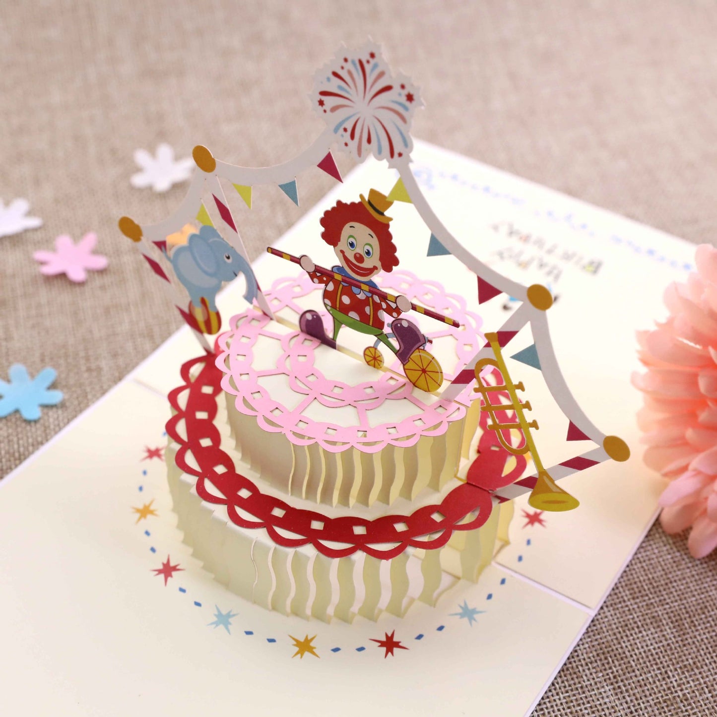 Birthday Clown Cake Handmade 3D Card